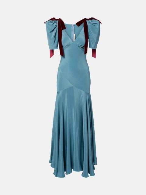 Bow-detail silk satin maxi dress