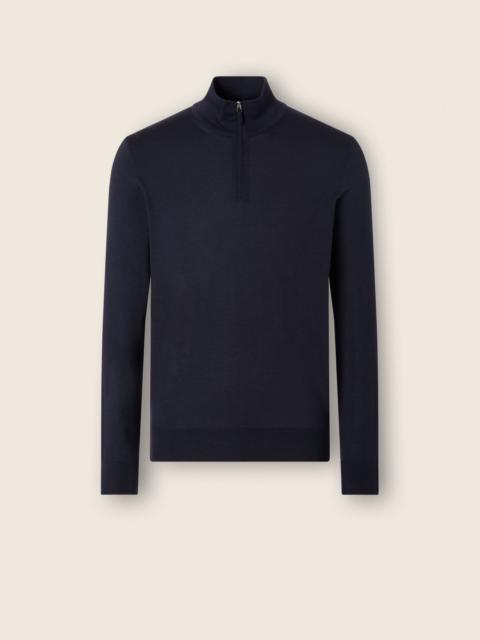 NAVY BLUE MÉLANGE CASHSETA ZIP MOCK