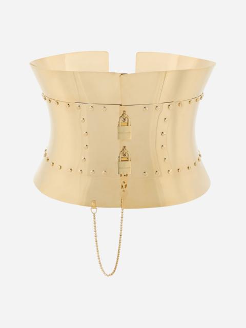 Rigid wide corset belt with padlocks