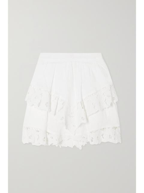 Enali Tiered Lace-trimmed Linen Mini Skirt