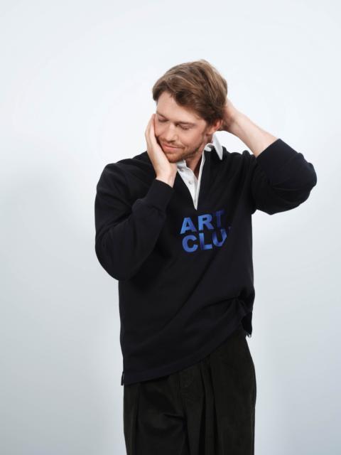 'ART CLUB' RUGBY POLO TOP IN WASHED BLACK