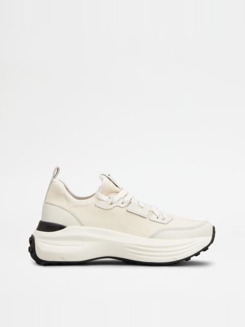 SNEAKERS IN FABRIC AND LEATHER - OFF WHITE