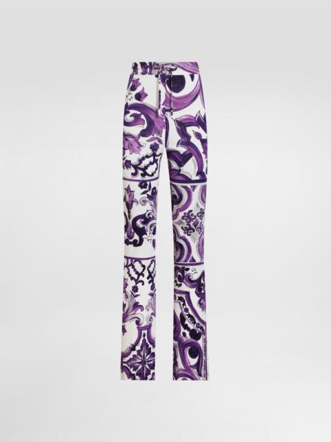 Majolica-print flared trousers