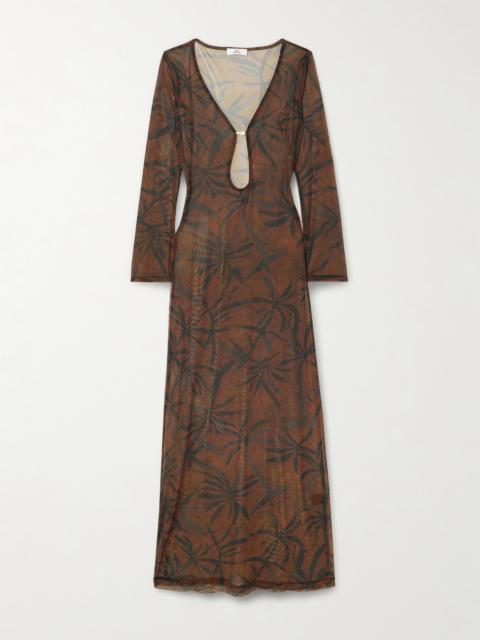 Marina Pearl-embellished Printed Stretch-tulle Coverup