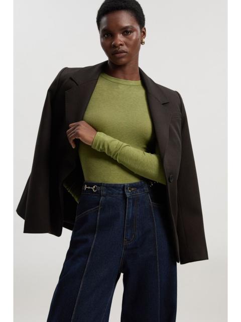 Wool Blend Crew Neck Long Sleeve Top