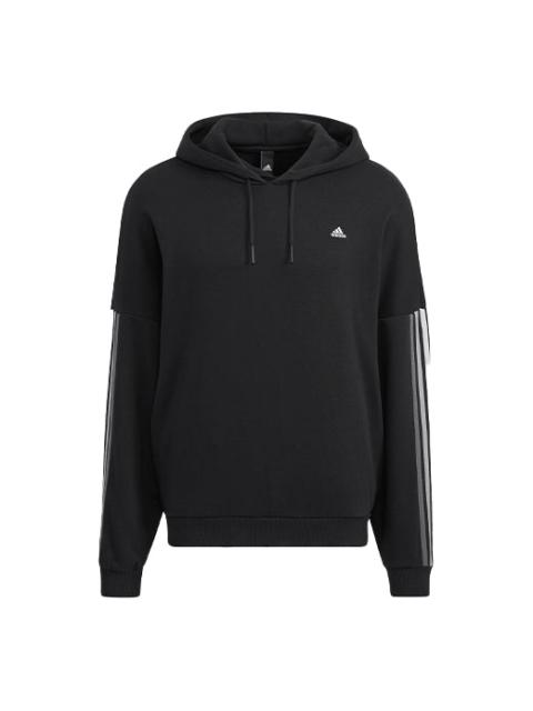 Men's adidas City Swt Pohd Solid Color Stripe Sports Black HC9964