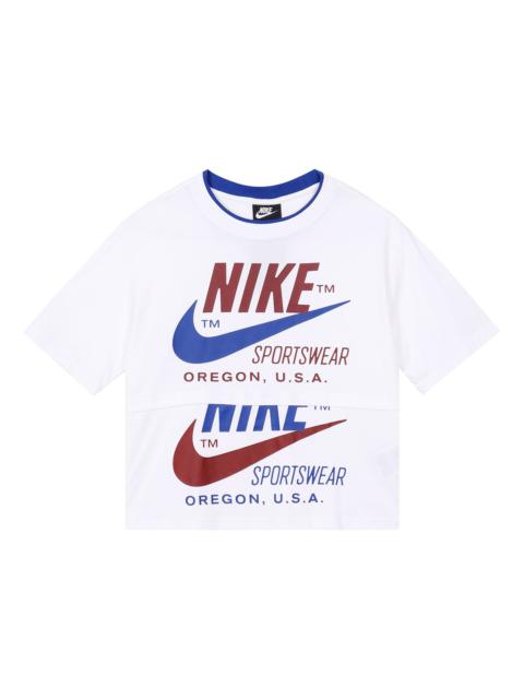 (WMNS) Nike logo Splicing Short Sleeve 'White' CJ2041-100