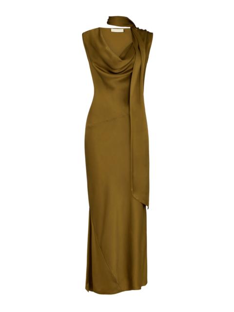 Thebe Draped Silk-Blend Maxi Dress olive