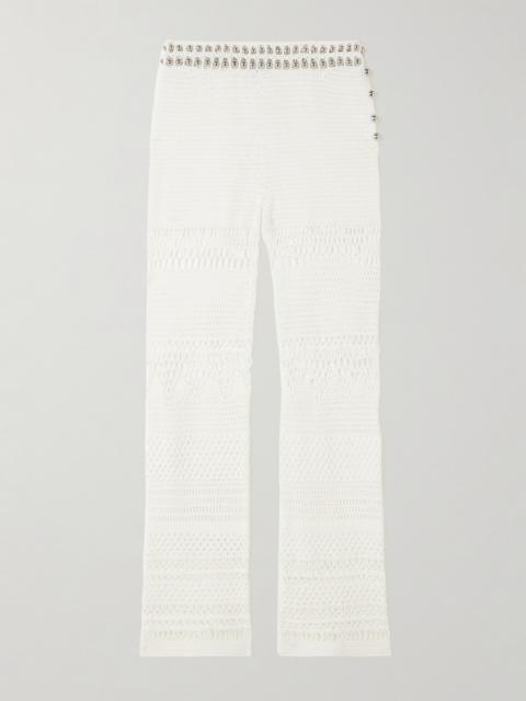 Embellished Crocheted Cotton Straight-leg Pants