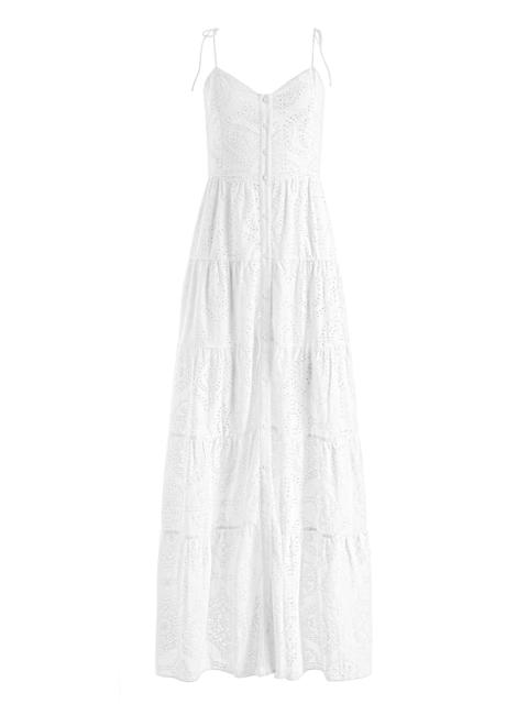 Alice + Olivia SHANTELLA TIERED BUTTON FRONT MAXI DRESS | REVERSIBLE