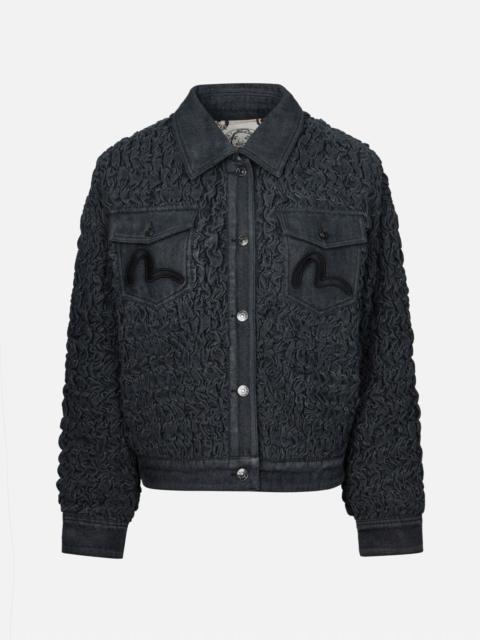 SEAGULL EMBROIDERY TEXTURE OVERSIZED DENIM JACKET