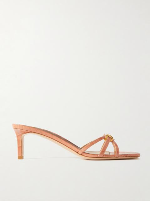 Embellished Croc-effect Leather Mules