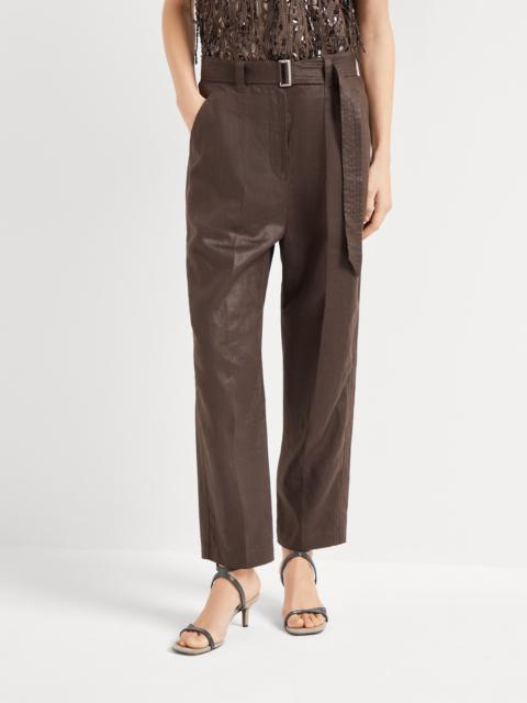 Polished linen twill ergonomic chino trousers
