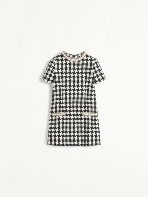 EMBROIDERED DAMIER LIGHT TWEED SHORT DRESS