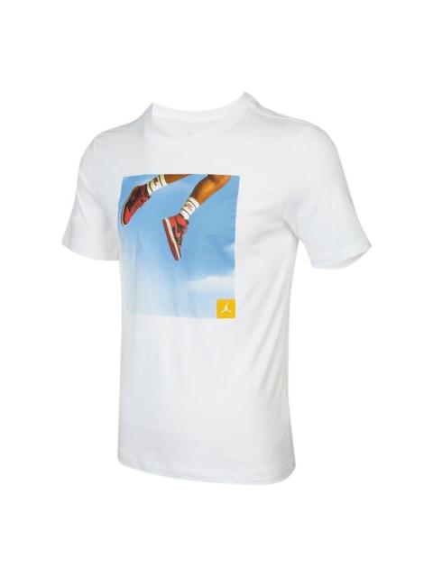 Men's Air Jordan Shoes Photo Printing Sports Short Sleeve White T-Shirt DA9895-100