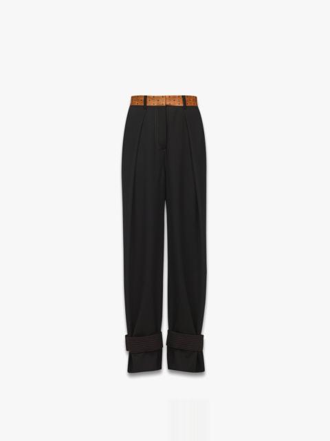 Pants in Wool Twill and Monogram Print Leather