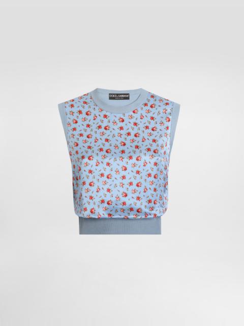 Small rose-print silk tank top