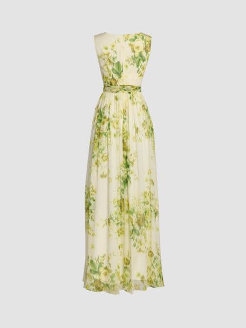 FLORAL PRINT SILK CREPONNE SLEEVELESS GOWN