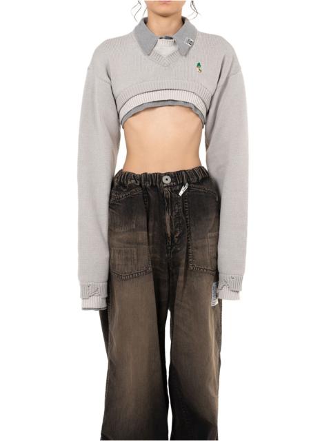 Triple Layered Cropped Knit Sweater