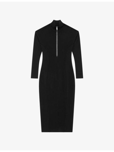 Long-Sleeved Zip-Up Wool-Blend Midi Dress