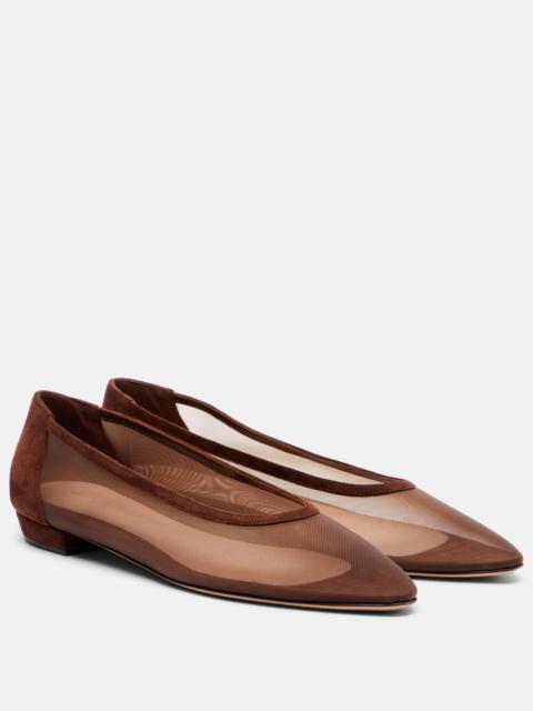 Amelia suede-trimmed organza ballet flats