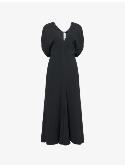 Blouson-Sleeve Fluid-Cady Midi Dress