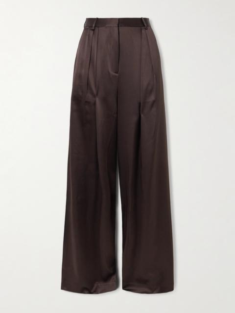 Josephine Pleated Stretch-silk Satin Straight-leg Pants