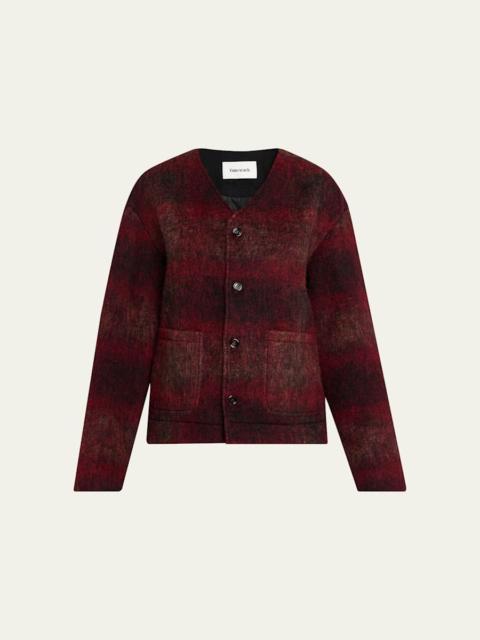 V-Neck Plaid Mohair Jacket
