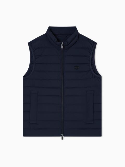 Sleeveless full-zip down jacket in quilted nylon with eagle logo patch