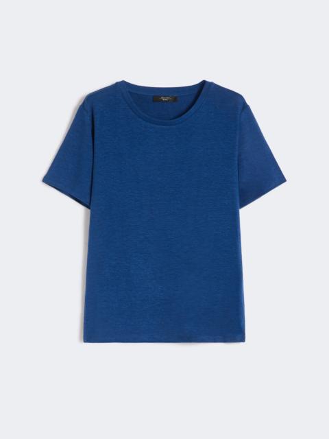 Stretch linen jersey basic T-shirt - OCEAN