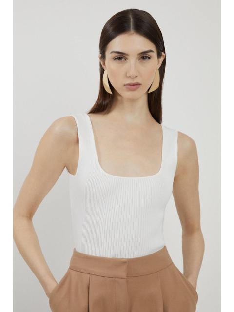 Viscose Blend Rib Knit Square Neck Vest