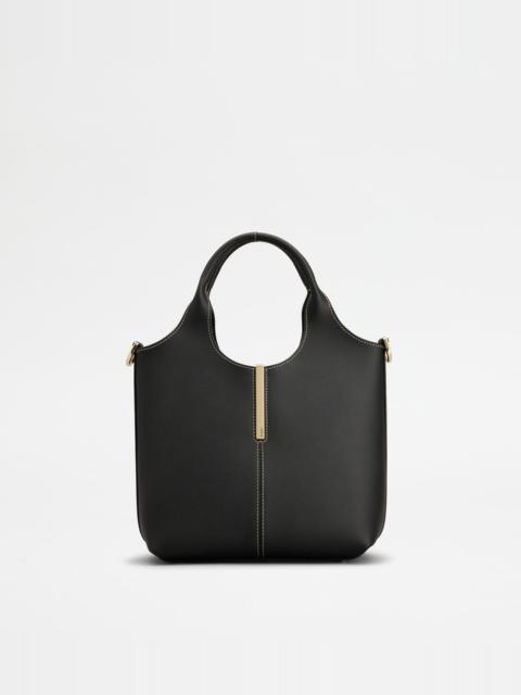 TOTE SHOPPING BAG IN LEATHER MINI - BLACK