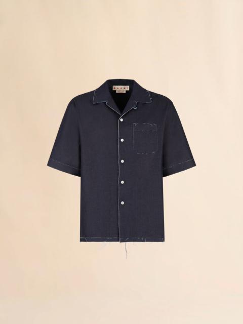 DEEP BLUE STRETCH DENIM TROMPE L'OEIL SHIRT