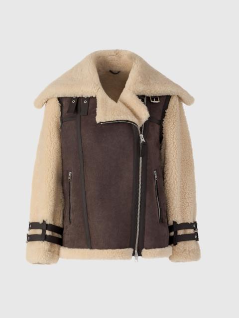 RHOSLYN Oversized Shearling Moto Jacket