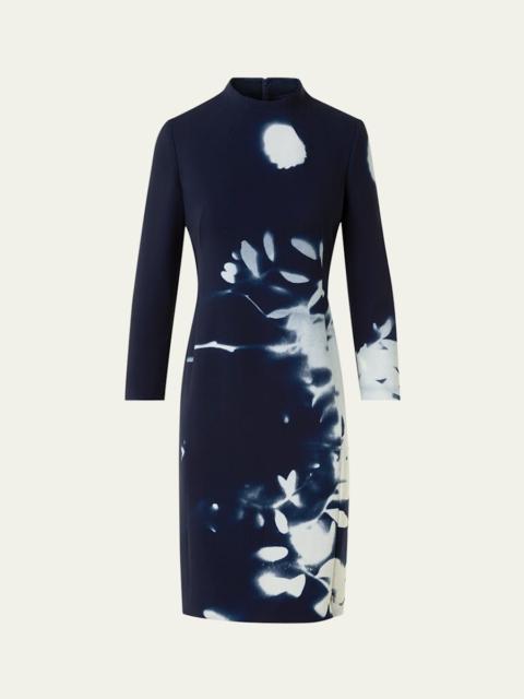 Wildflower-Print Wool Double-Face Slit Dress