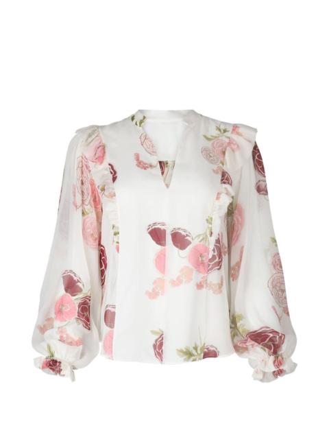 ruffled-detail floral-print blouse