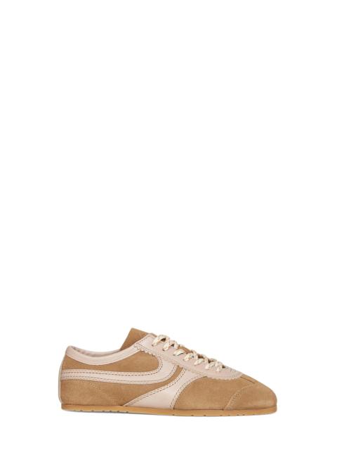 Beige suede sneakers with leather details