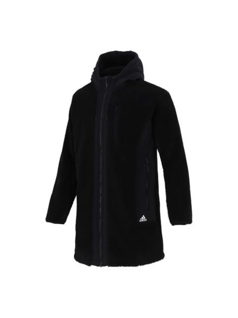 adidas Fleece Stay Warm mid-length hooded logo Jacket Black H39285