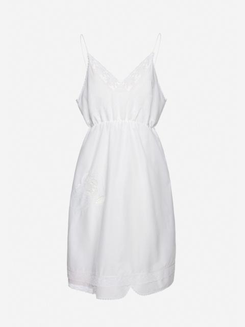 Lace-trim slip midi dress in white