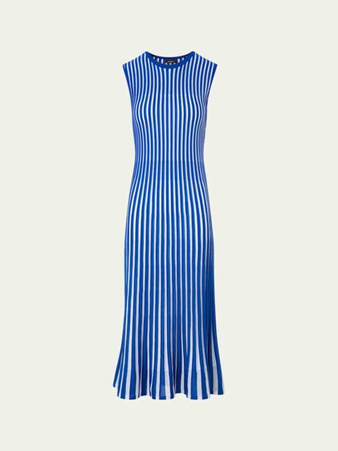 Striped Plisse Silk Knit Midi Dress