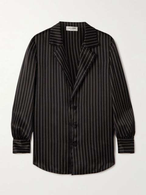 Striped silk-satin shirt Black