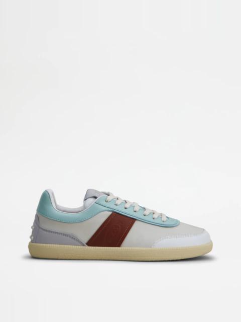 TOD'S TABS SNEAKERS IN LEATHER - OFF WHITE, LIGHT BLUE, BROWN