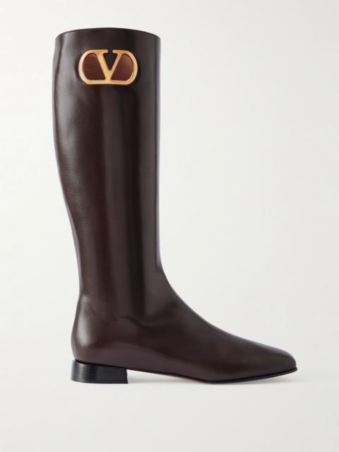 VLogo embellished leather knee boots Chocolate