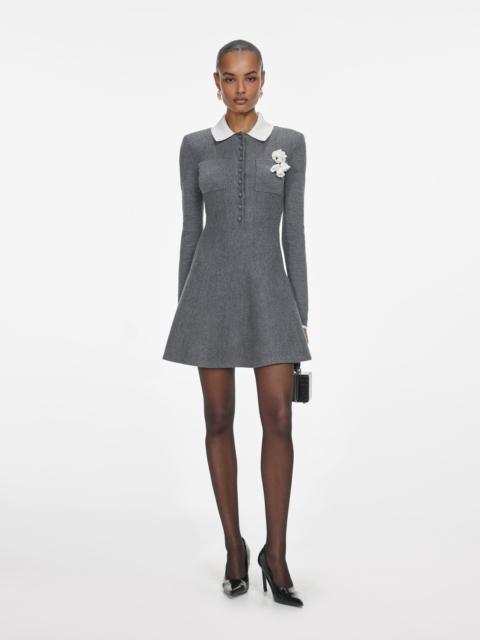 Grey Crochet Flower Collared Knit Mini Dress