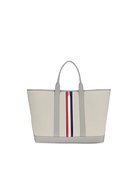 stripe leather handles tote