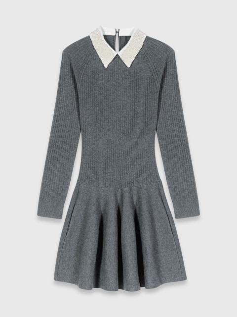 Beaded-collar short knit dress