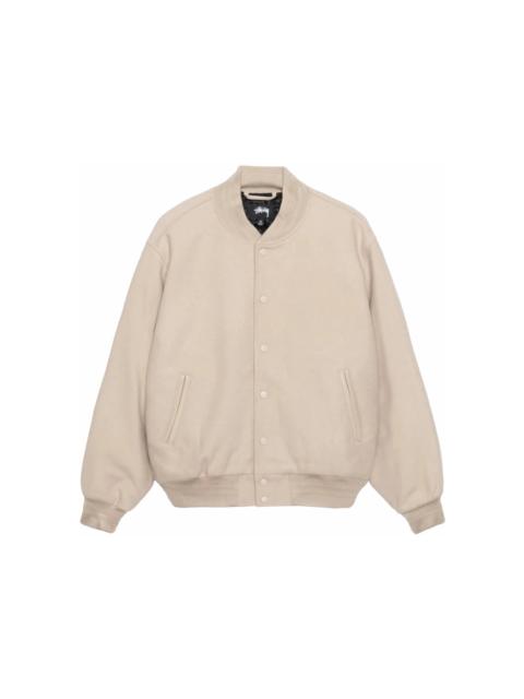 Stussy Sport Melton Varsity Jacket Oatmeal