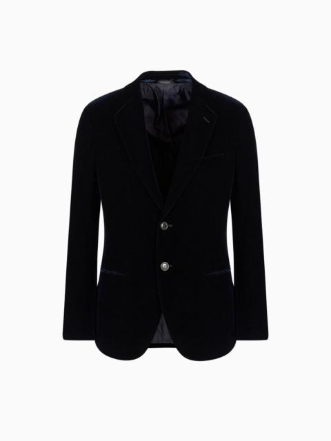 Icon George line single-breasted stretch-velvet jacket