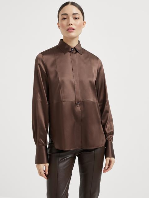 Stretch silk satin shirt with monili