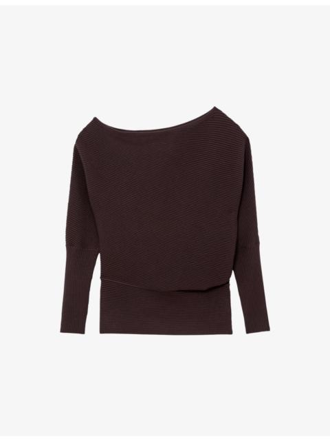Lorna draped-neck asymmetric stretch-knit jumper